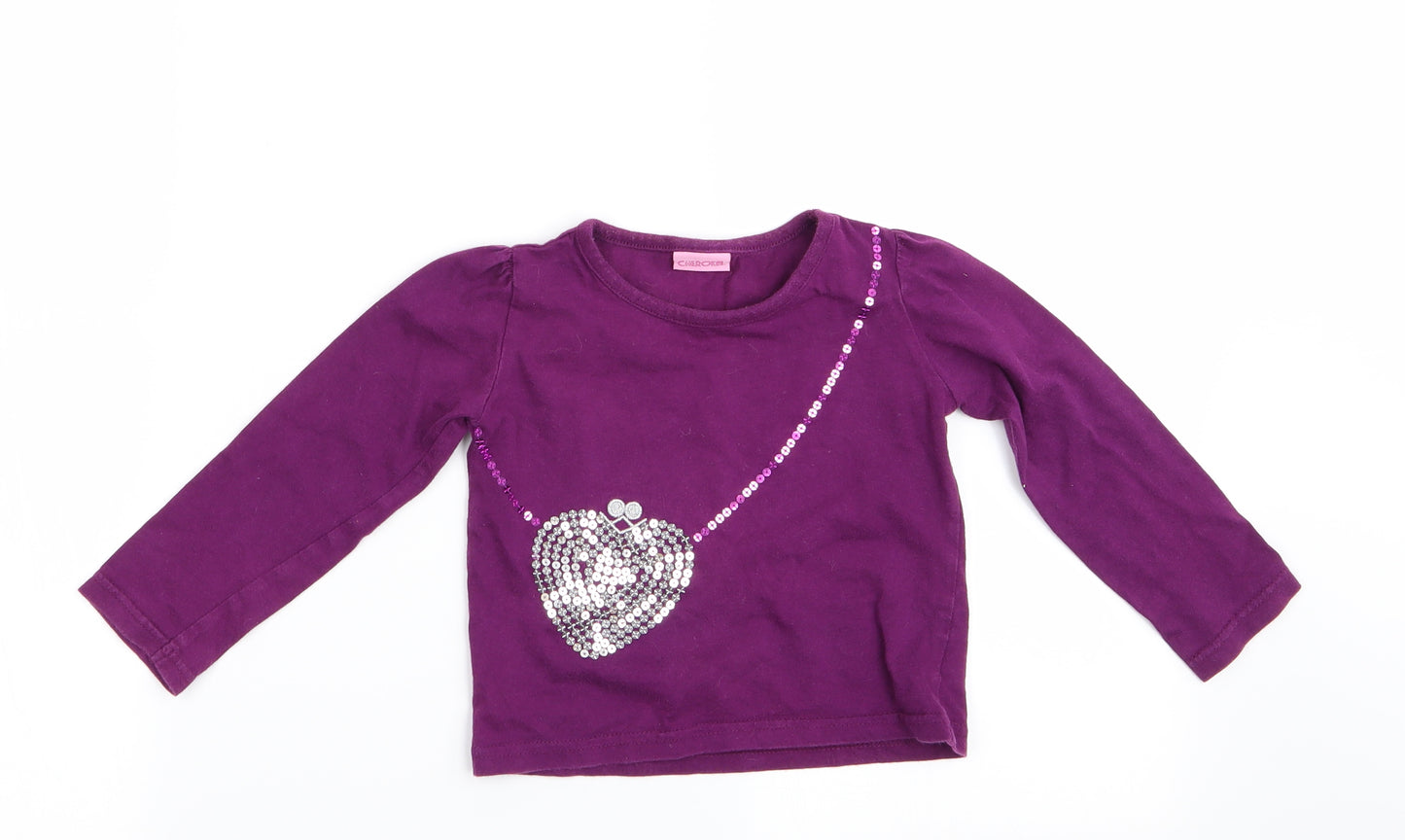 Cherokee Girls Purple   Basic T-Shirt Size 2-3 Years  - Sequinned Heart