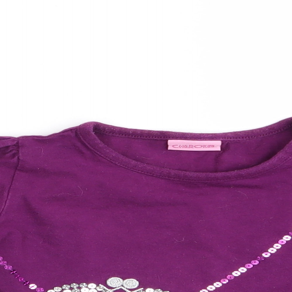 Cherokee Girls Purple   Basic T-Shirt Size 2-3 Years  - Sequinned Heart