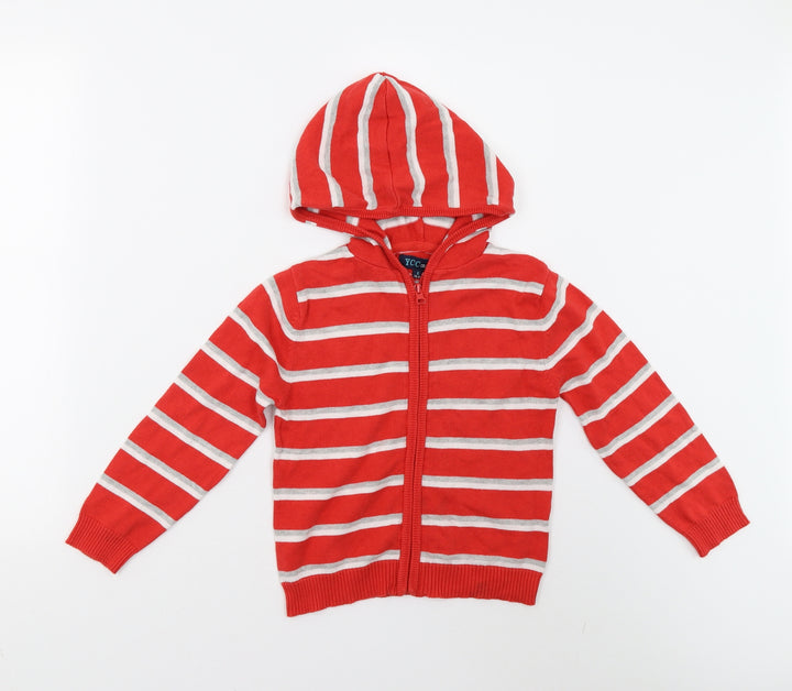 YCC Collection Boys Red Striped Knit Full Zip Hoodie Size 6 Years