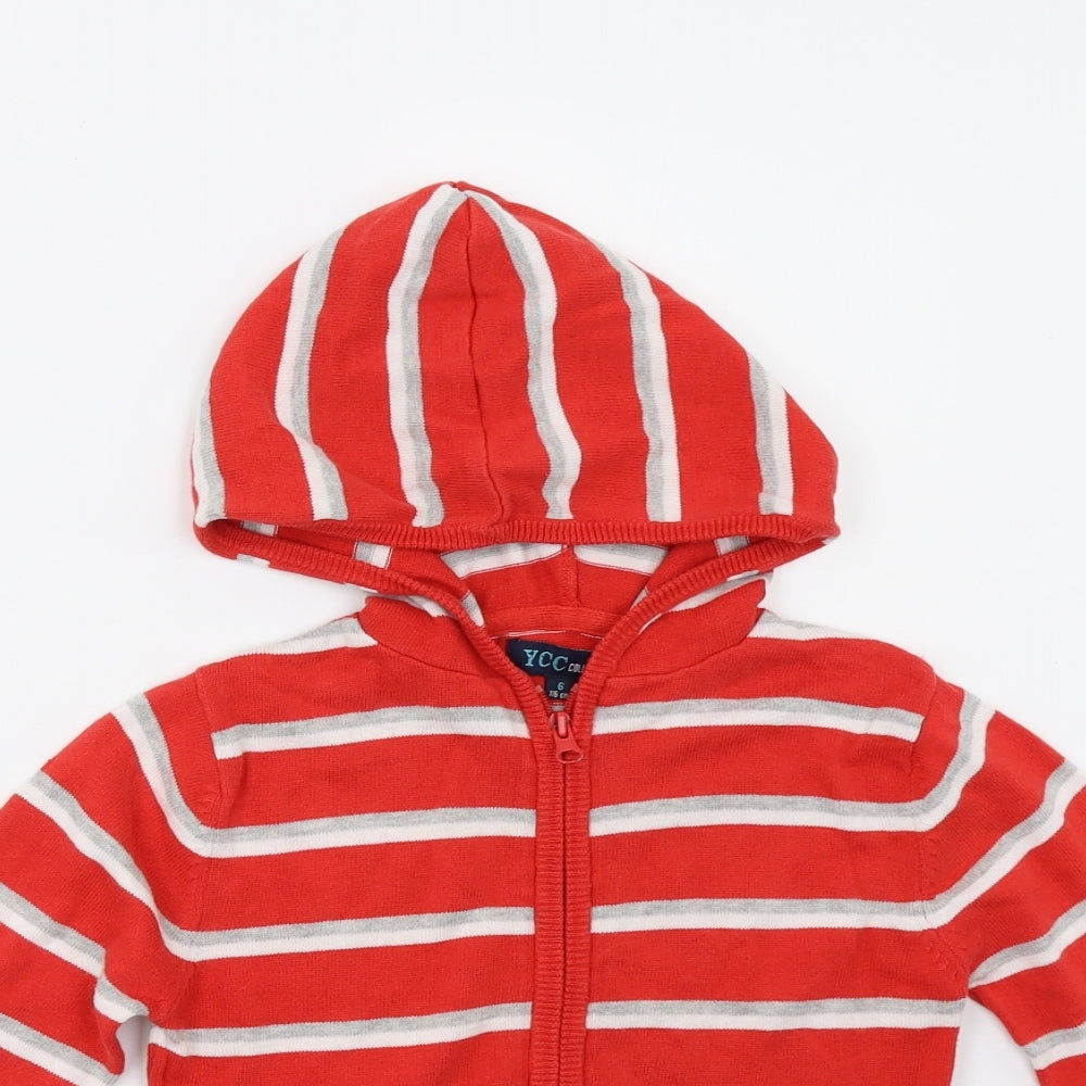 YCC Collection Boys Red Striped Knit Full Zip Hoodie Size 6 Years