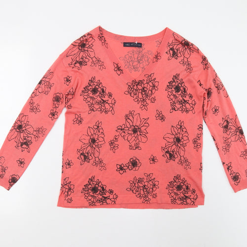 M&S Womens Pink Floral Knit Pullover Jumper Size S
