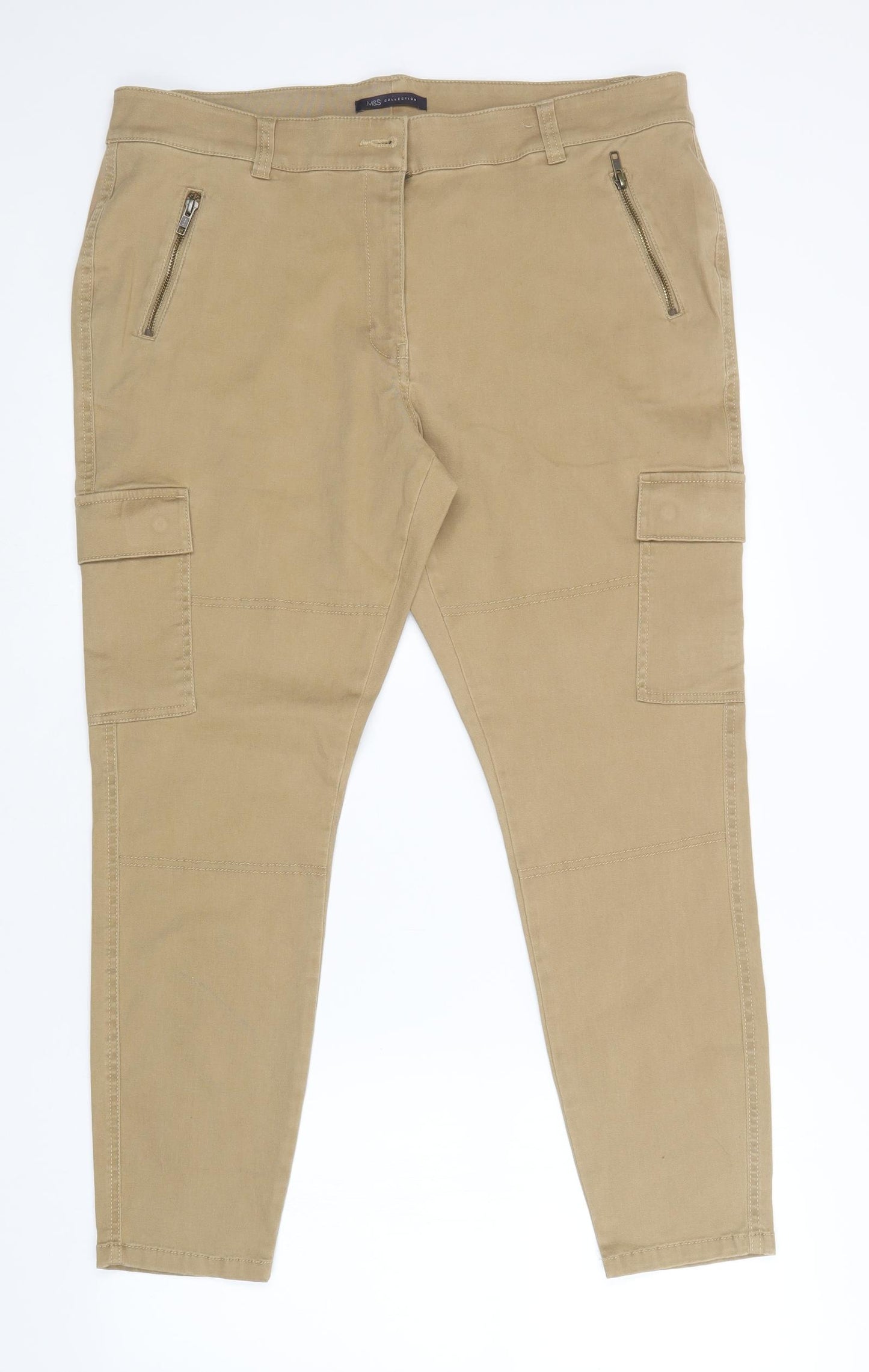 M&S Womens Brown   Cargo Trousers Size 18 L27 in