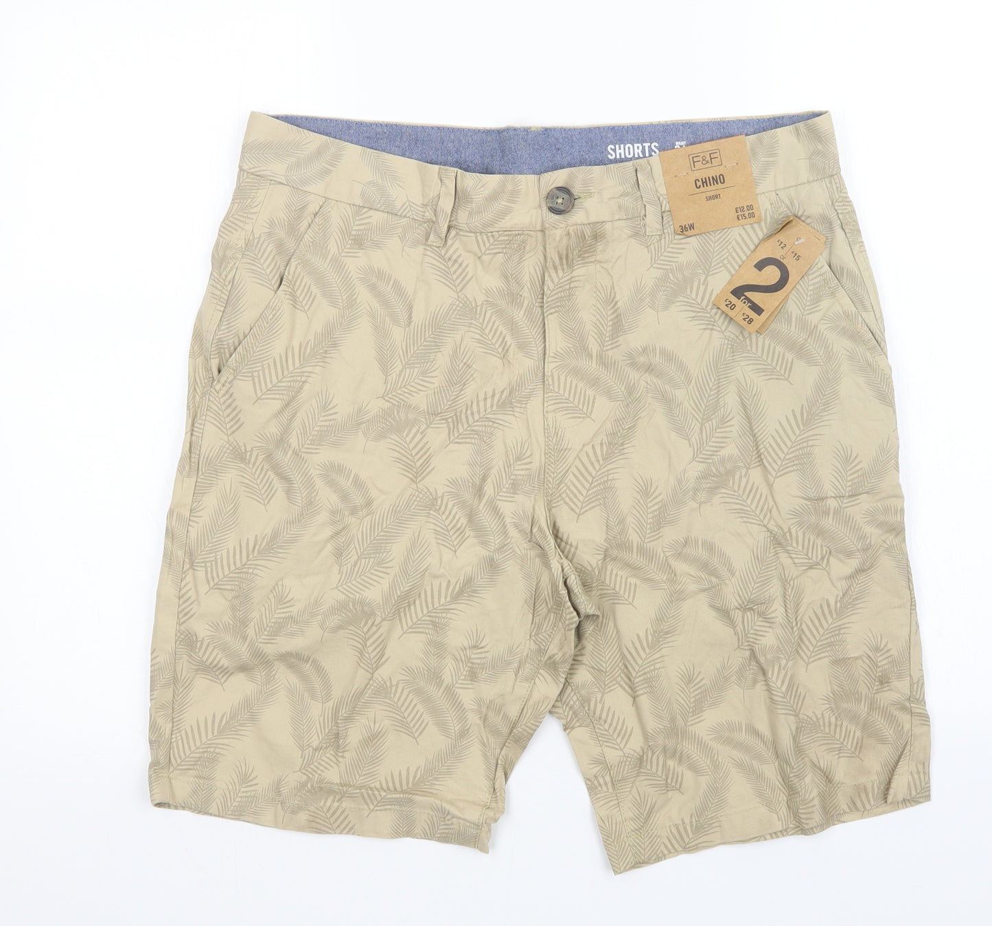 F&F Mens Beige Floral  Chino Shorts Size 36