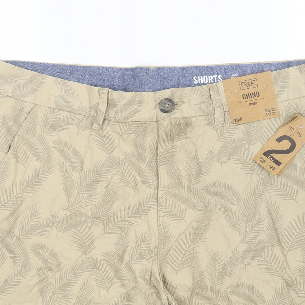 F&F Mens Beige Floral  Chino Shorts Size 36