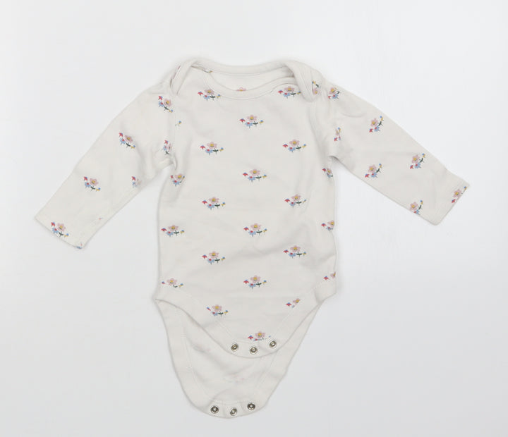 M&S Girls White Floral Babygrow One-Piece Size 9-12 Months