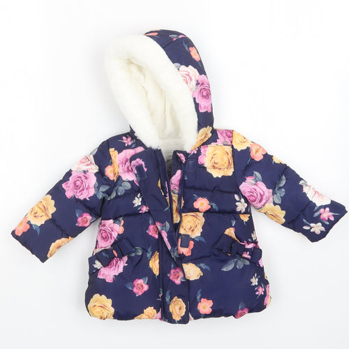 George Girls Purple Floral  Puffer Jacket Coat Size 6-9 Months