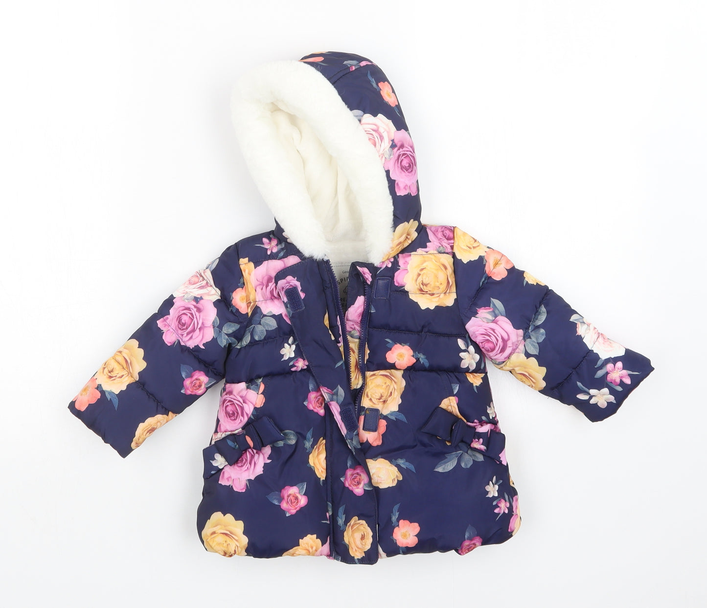 George Girls Purple Floral  Puffer Jacket Coat Size 6-9 Months
