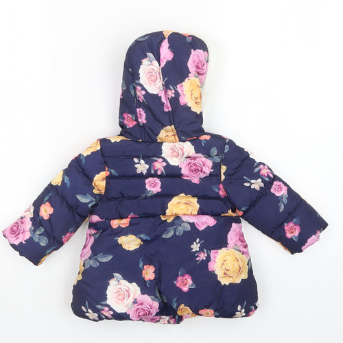 George Girls Purple Floral  Puffer Jacket Coat Size 6-9 Months