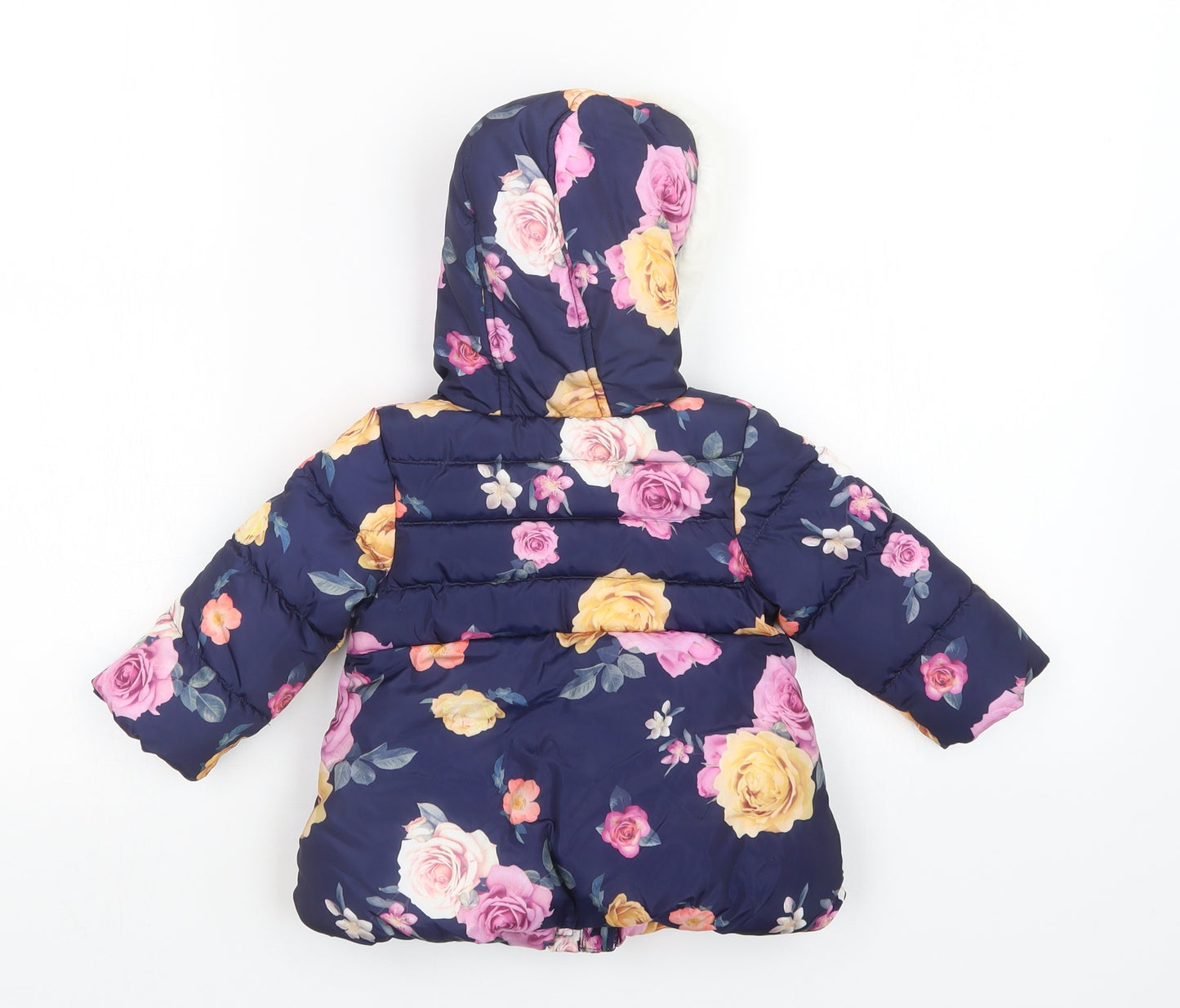 George Girls Purple Floral  Puffer Jacket Coat Size 6-9 Months
