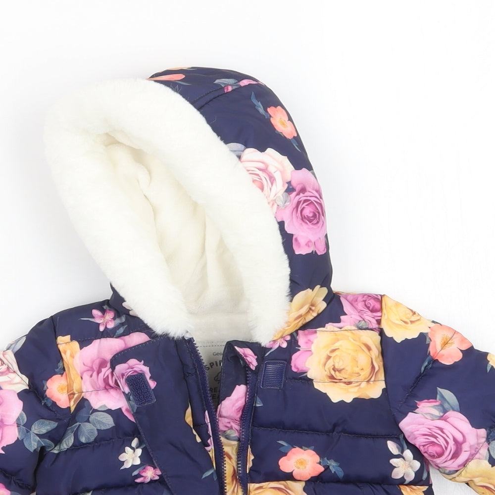 George Girls Purple Floral  Puffer Jacket Coat Size 6-9 Months