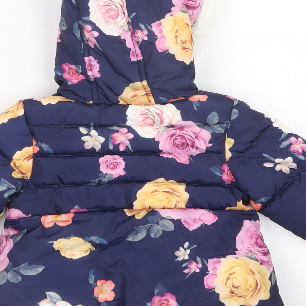 George Girls Purple Floral  Puffer Jacket Coat Size 6-9 Months