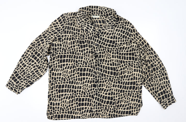 Design Essentials Womens Beige Animal Print Basic Button-Up Size 20