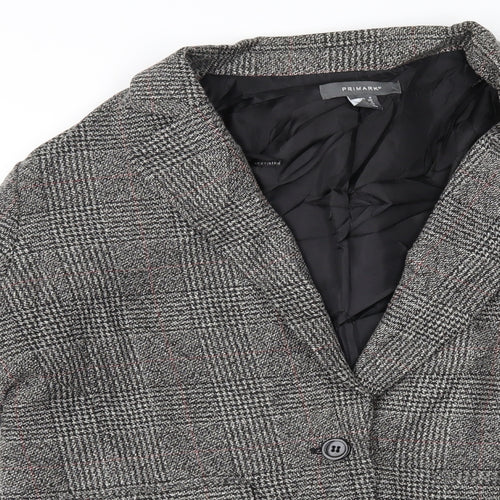 Primark Womens Grey Plaid  Jacket Blazer Size 8