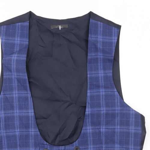 M&S Mens Blue Plaid  Jacket Suit Waistcoat Size L