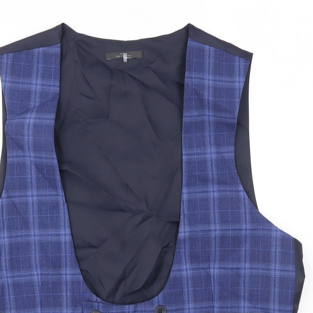 M&S Mens Blue Plaid  Jacket Suit Waistcoat Size L