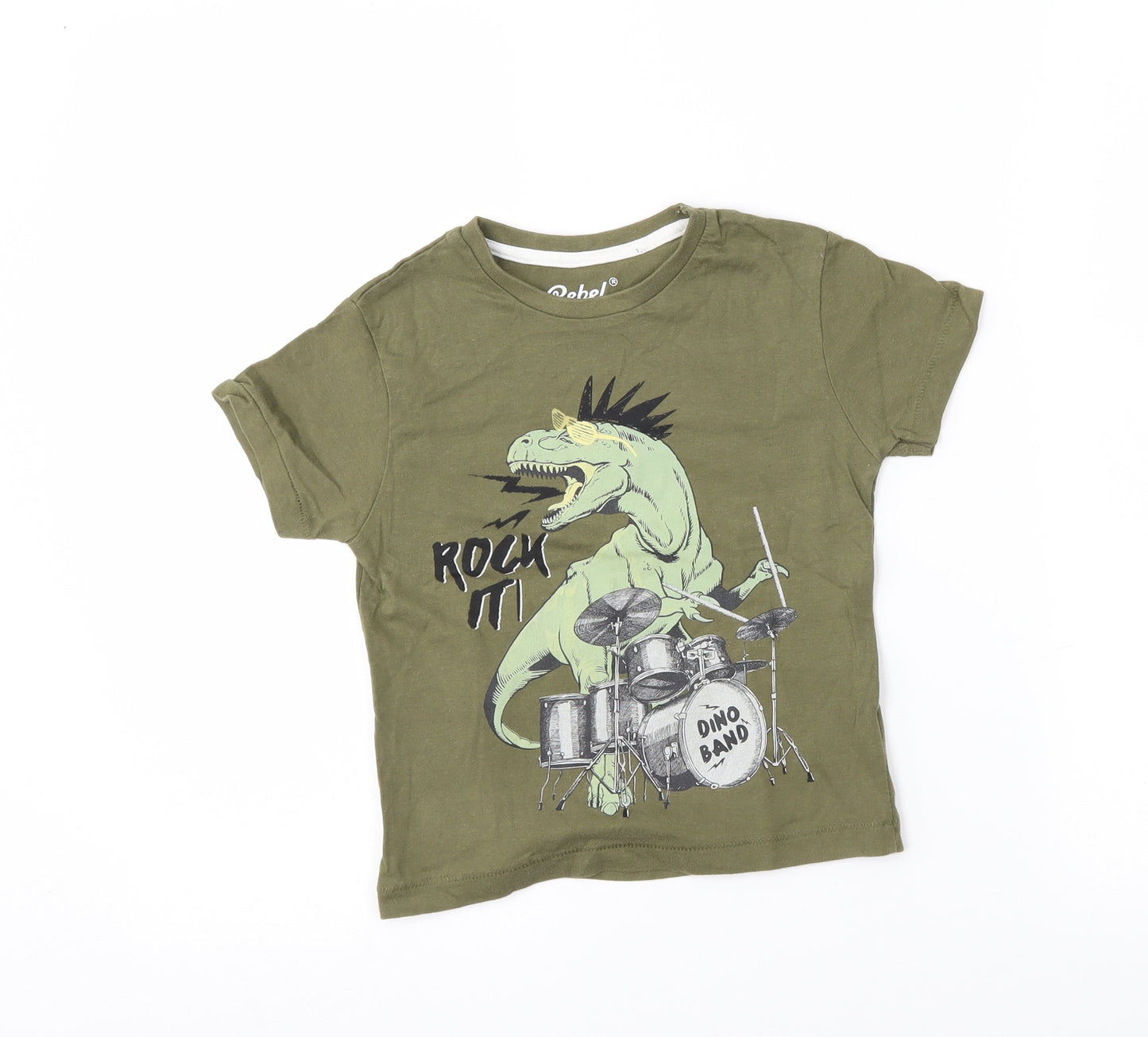 Primark Boys Green   Basic T-Shirt Size 3-4 Years  - dino