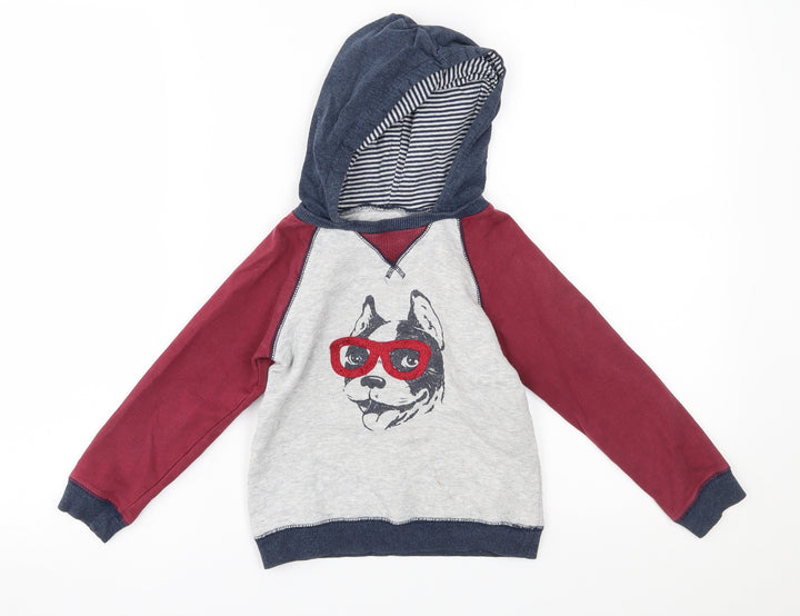 Little Me Boys Red Pullover Hoodie Size 4 Years - dog with glasses