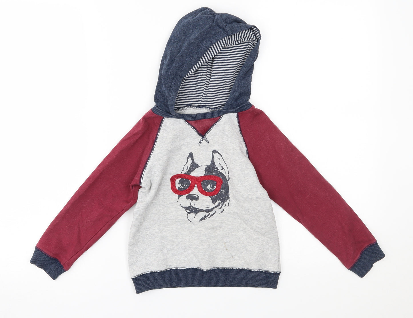 Little Me Boys Red   Pullover Hoodie Size 4 Years  - dog with glasses