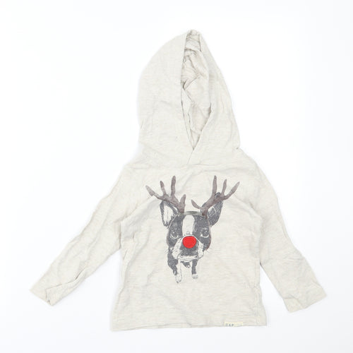 Gap Boys Grey   Pullover Hoodie Size 2 Years  - pug with reindeer antlers