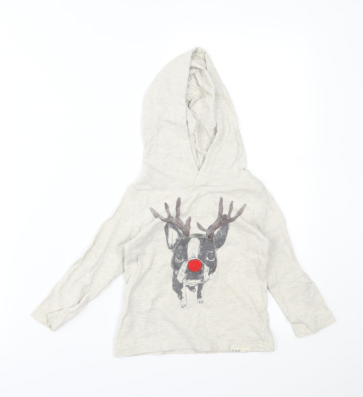 Gap Boys Grey   Pullover Hoodie Size 2 Years  - pug with reindeer antlers