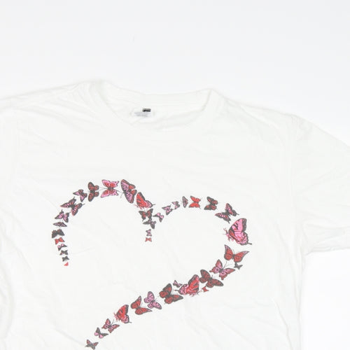 Gildan Womens White   Basic Polo Size M  - Butterflies