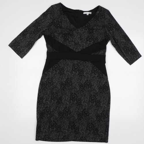 Sandra Darren Womens Black Floral  Bodycon  Size 10