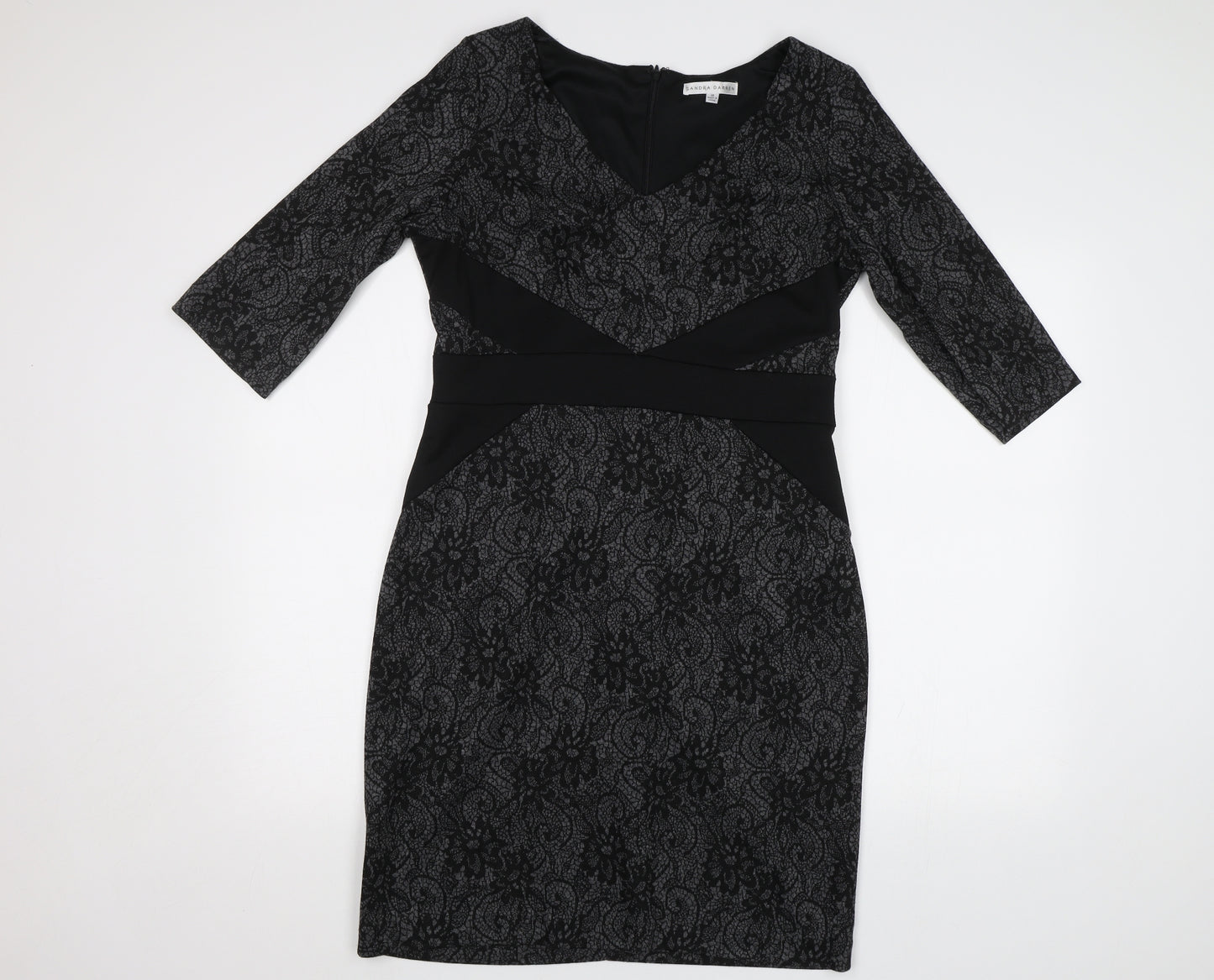 Sandra Darren Womens Black Floral  Bodycon  Size 10