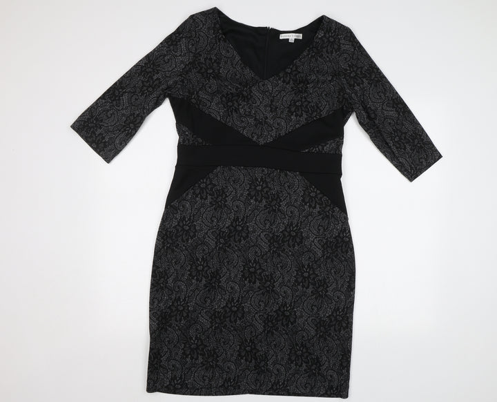 Sandra Darren Womens Black Floral  Bodycon  Size 10