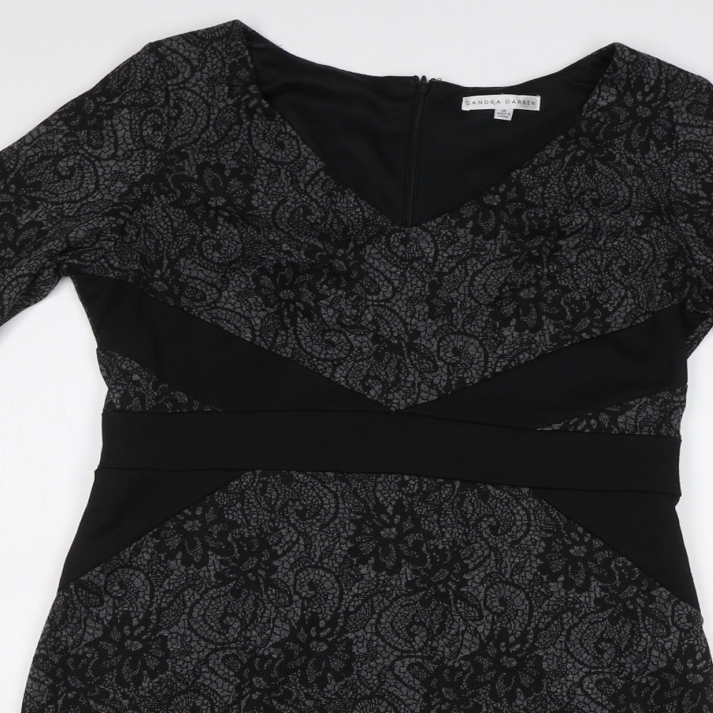 Sandra Darren Womens Black Floral  Bodycon  Size 10