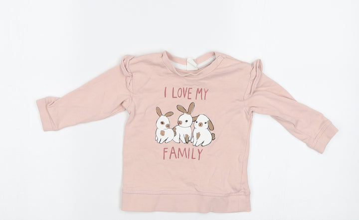 H&M Baby Pink Pullover Jumper Size 6-9 Months - Bunny