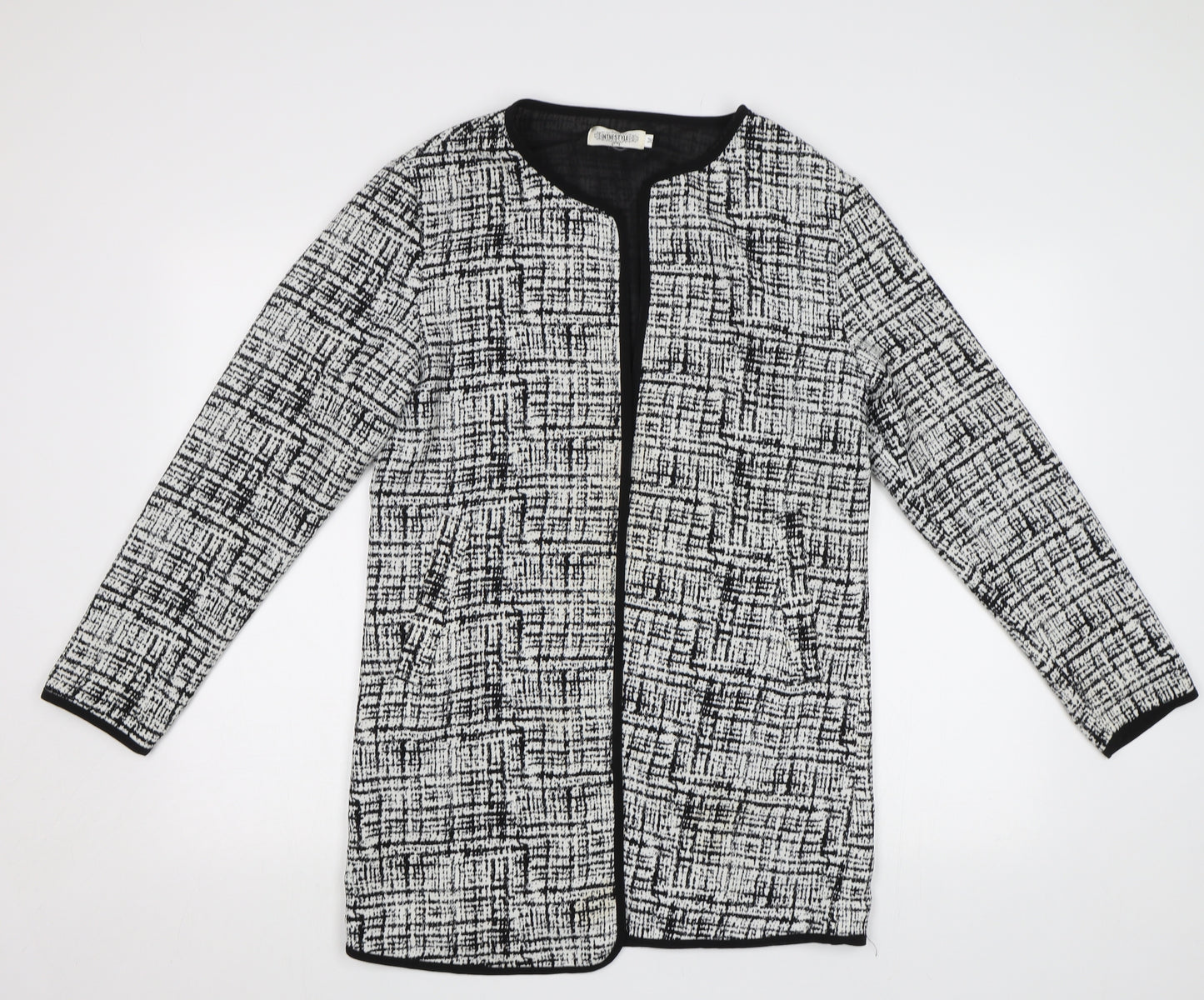 In the Style Womens Black Geometric  Overcoat Coat Size M