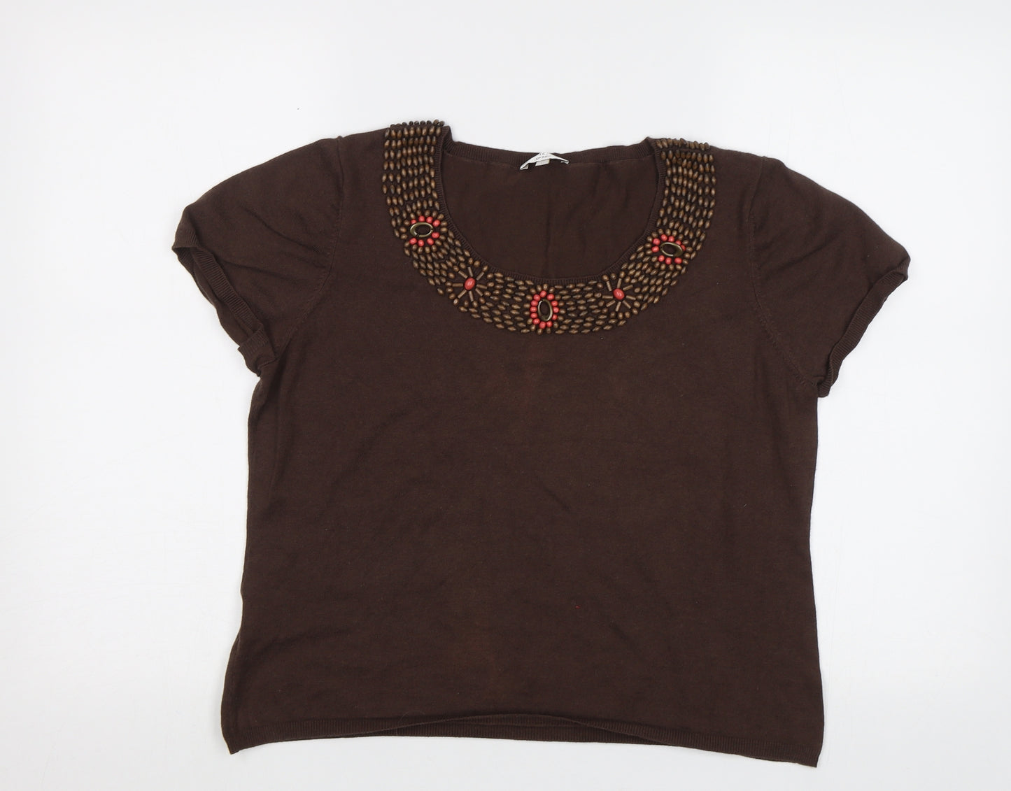 CC Petite Womens Brown   Pullover Jumper Size L  - Embelished Neckline