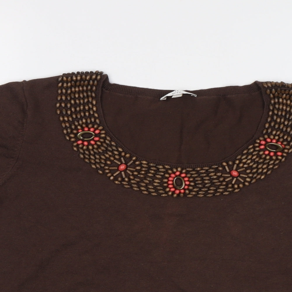 CC Petite Womens Brown   Pullover Jumper Size L  - Embelished Neckline