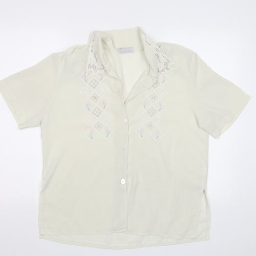 Rosy Womens Ivory Floral  Basic Blouse Size L