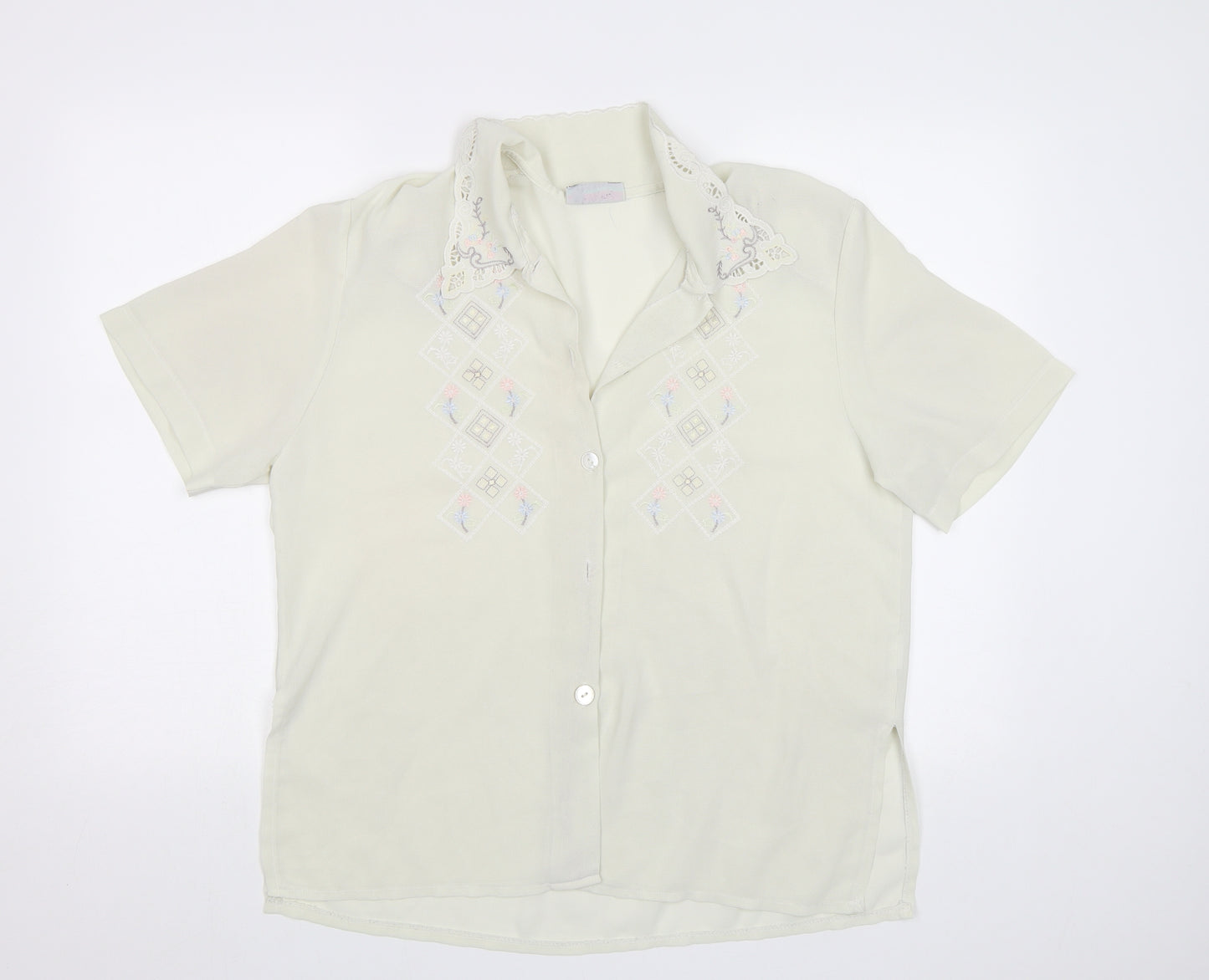 Rosy Womens Ivory Floral  Basic Blouse Size L