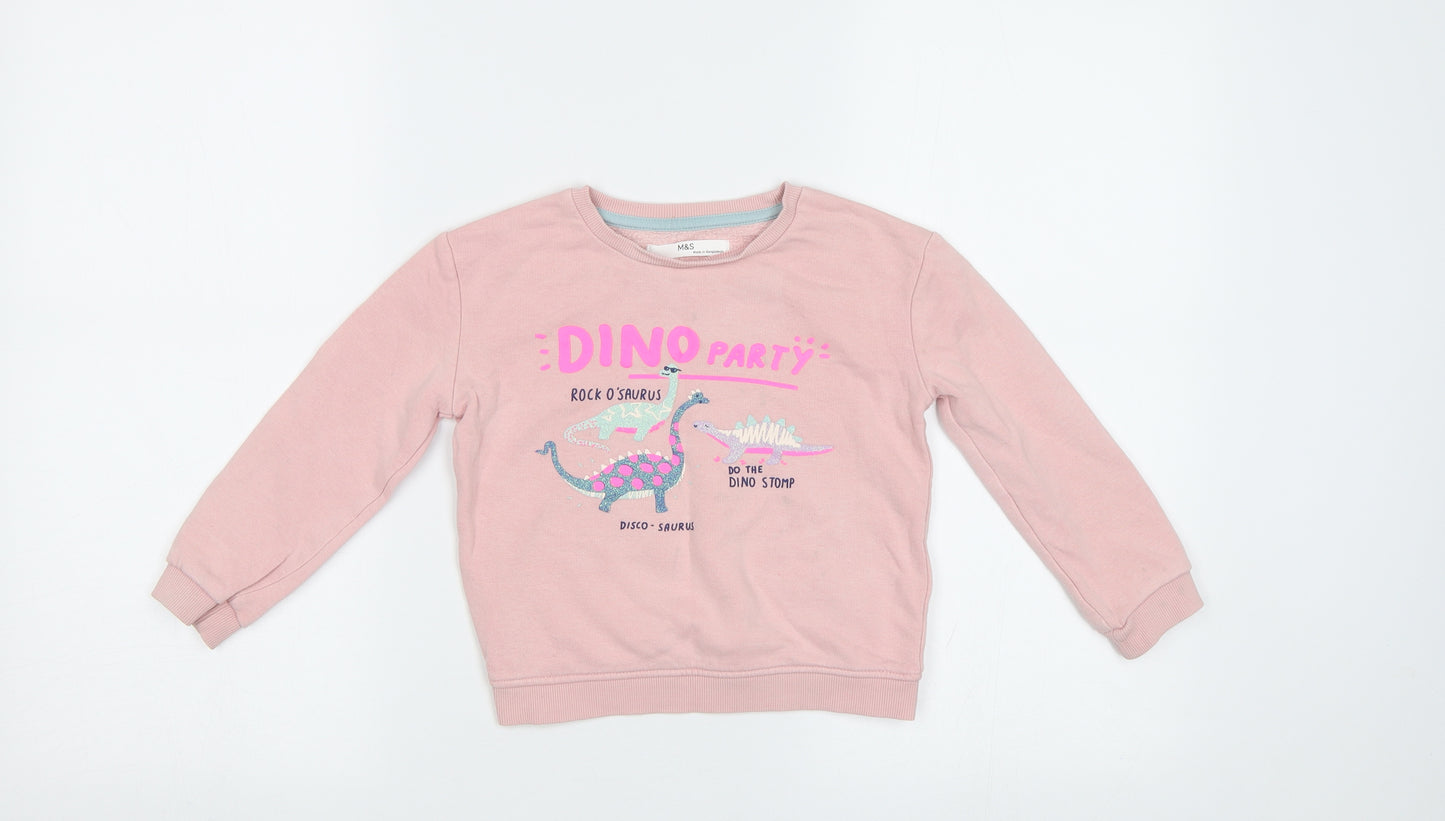 M&S Girls Pink   Pullover Sweatshirt Size 3-4 Years  - Dino