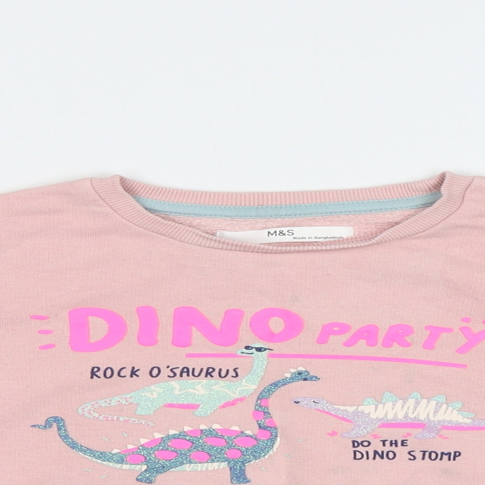 M&S Girls Pink   Pullover Sweatshirt Size 3-4 Years  - Dino