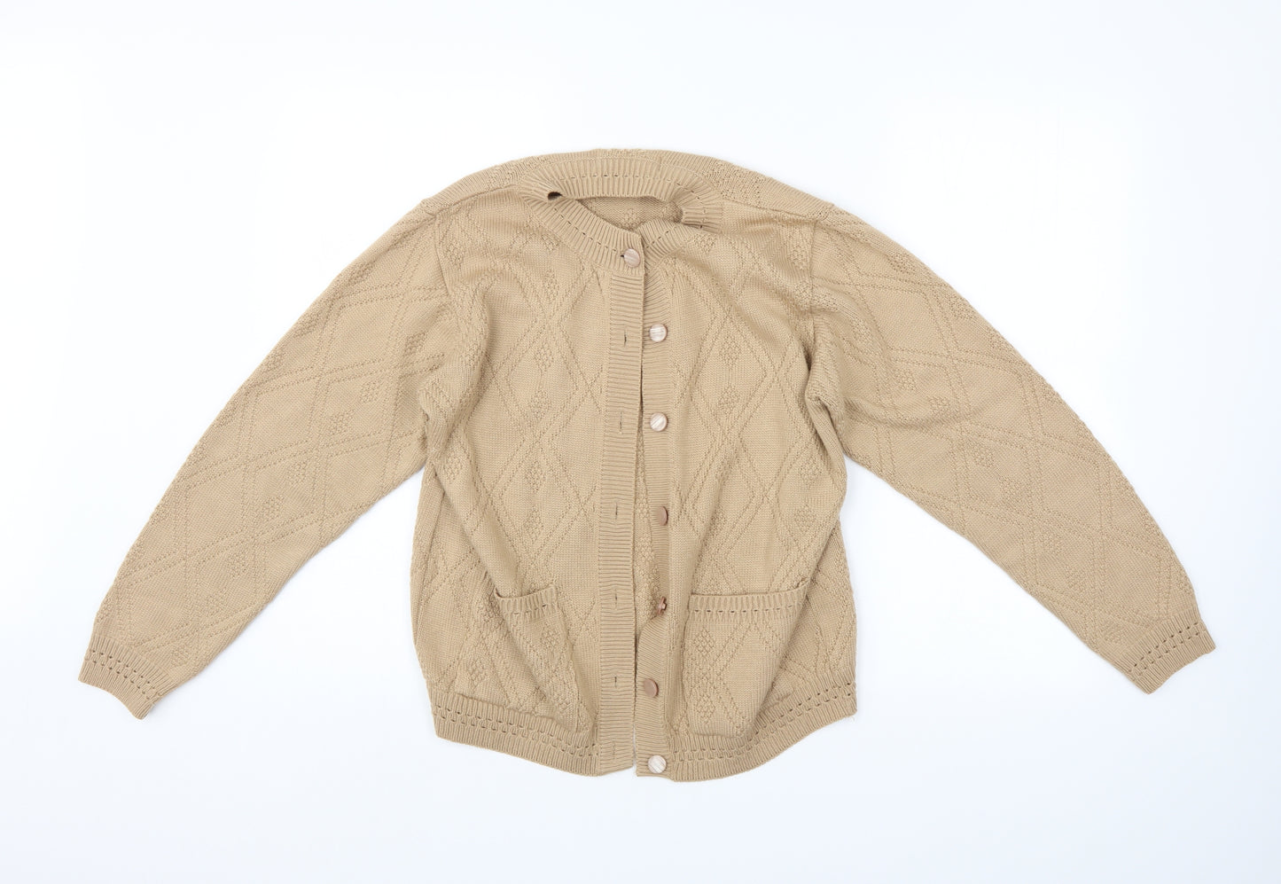 Beaumonde Womens Beige Argyle/Diamond  Cardigan Jumper Size 16