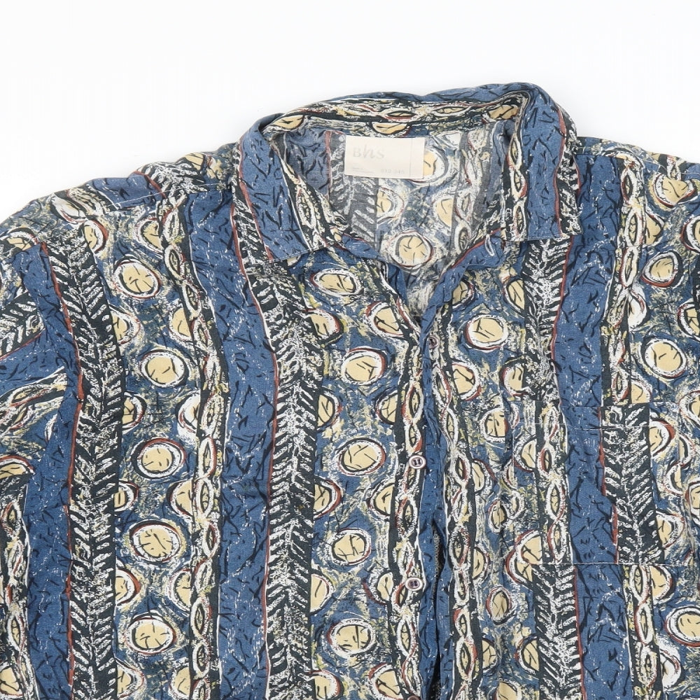 BHS Mens Multicoloured Geometric   Button-Up Size L