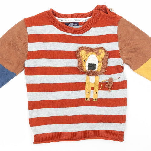 NEXT Boys Multicoloured Striped Knit Basic T-Shirt Size 6-9 Months  - Lion