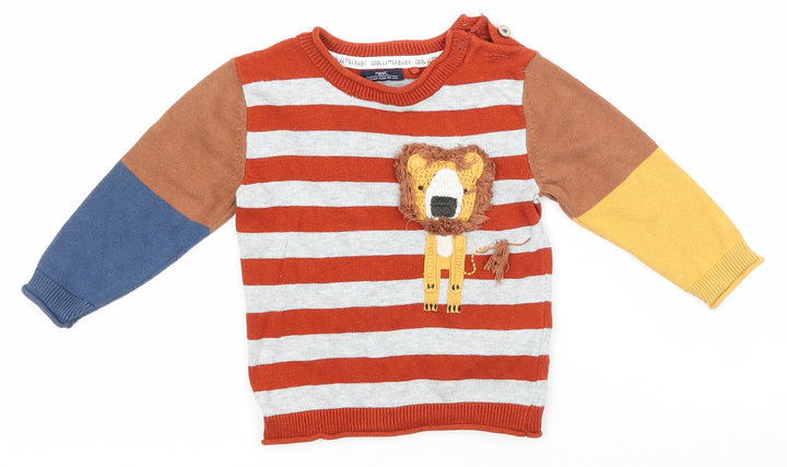NEXT Boys Multicoloured Striped Knit Basic T-Shirt Size 6-9 Months  - Lion