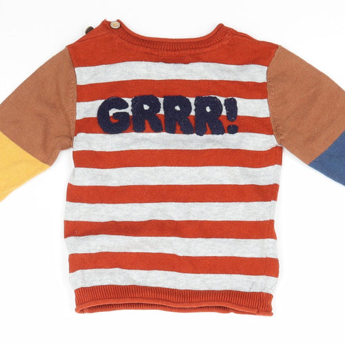 NEXT Boys Multicoloured Striped Knit Basic T-Shirt Size 6-9 Months  - Lion