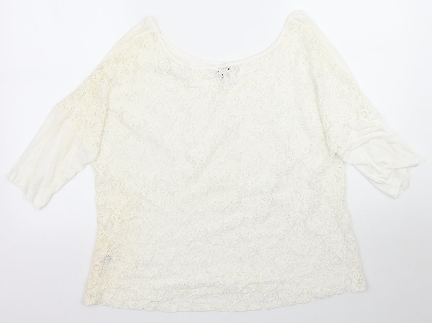 Papaya Womens Ivory   Basic T-Shirt Size 18  - lace detail on back