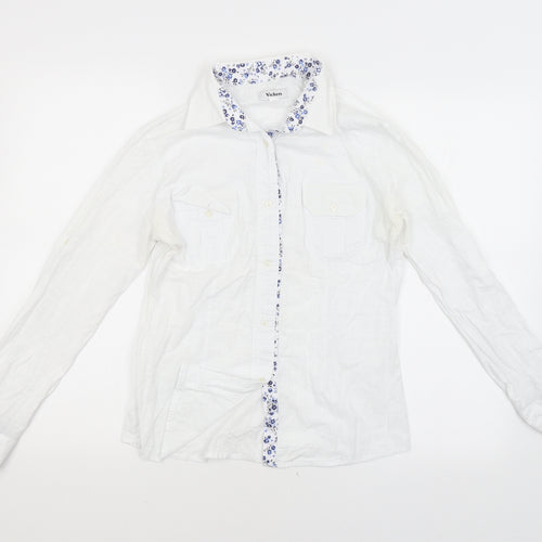 VICKERS Womens White Floral  Basic Button-Up Size XL
