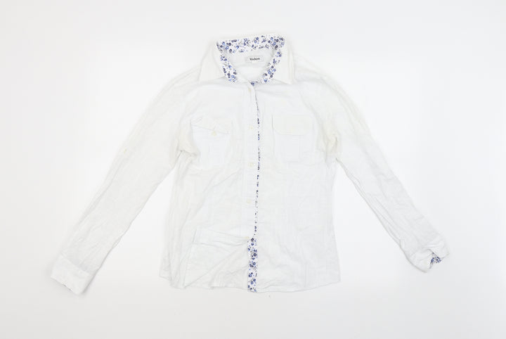 VICKERS Womens White Floral Basic Button-Up Size XL