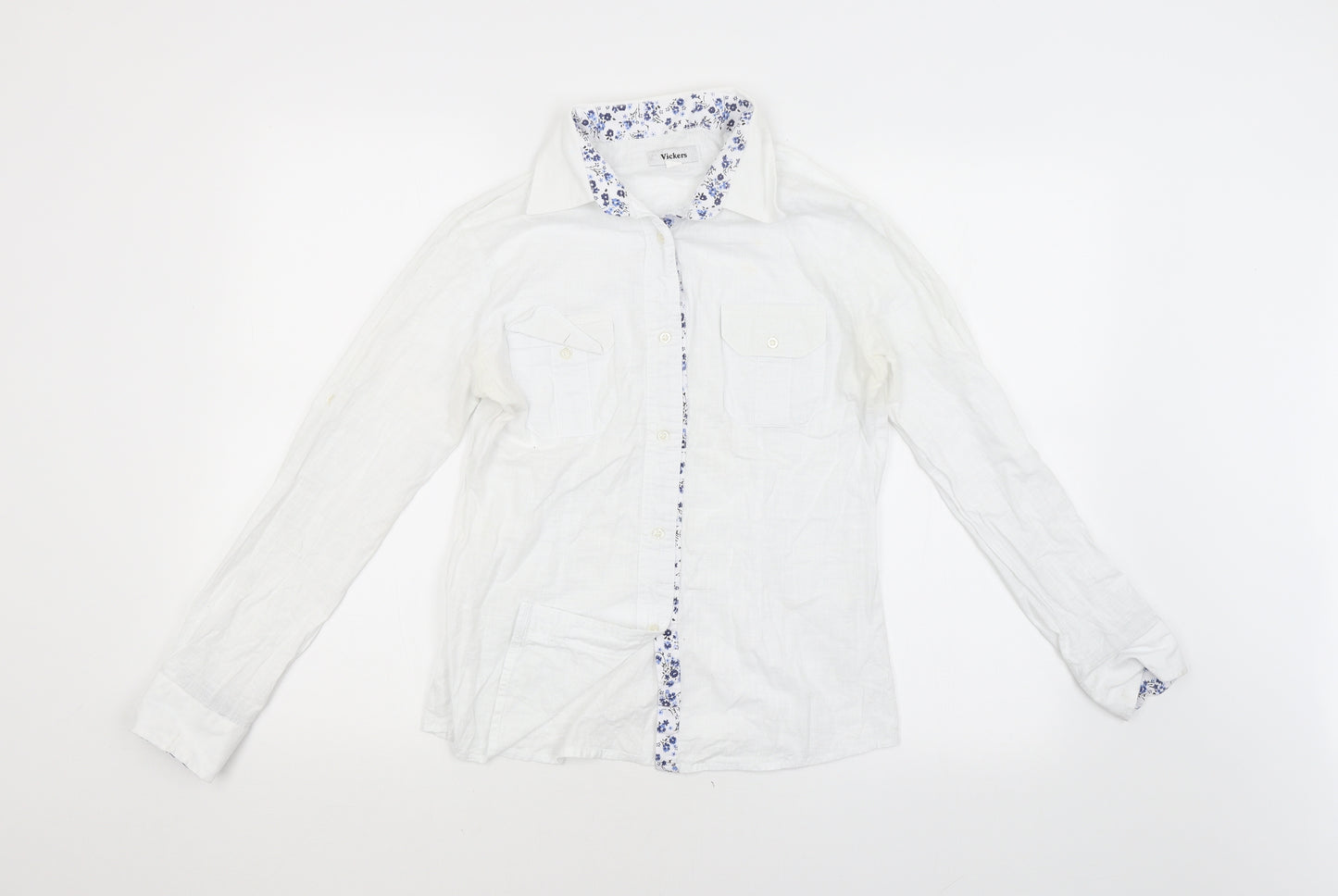 VICKERS Womens White Floral  Basic Button-Up Size XL