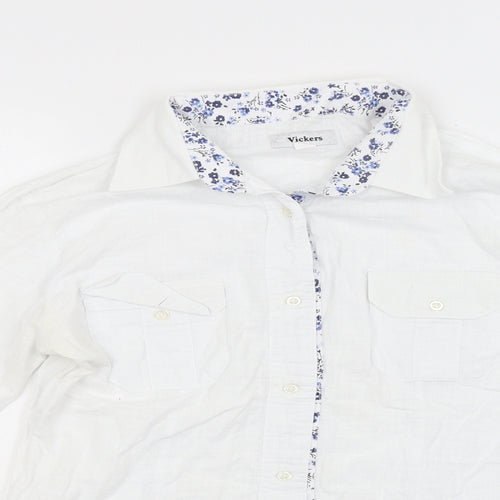 VICKERS Womens White Floral  Basic Button-Up Size XL