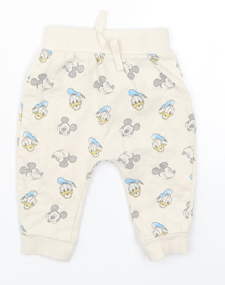 George Baby Beige Sweatpants Trousers Size 3-6 Months - Mickey Mouse Donald Duck