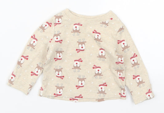 Front view of George Baby Beige Solid Cami Pyjama Top, size 0-3, Months - Rudolph Christmas