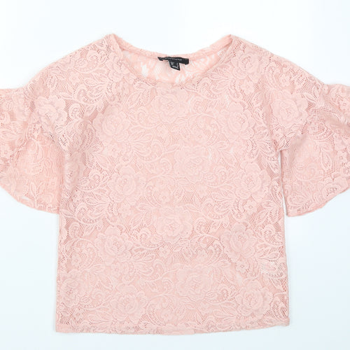 Atmosphere Womens Pink  Lace Basic T-Shirt Size 4
